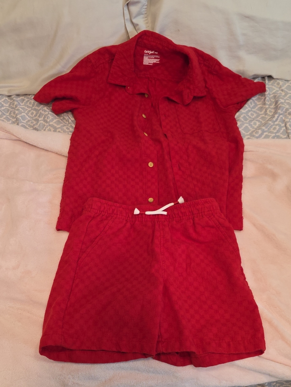 Cat & Jack Red Short-Sleeve Button Play Suit Set with Shorts
